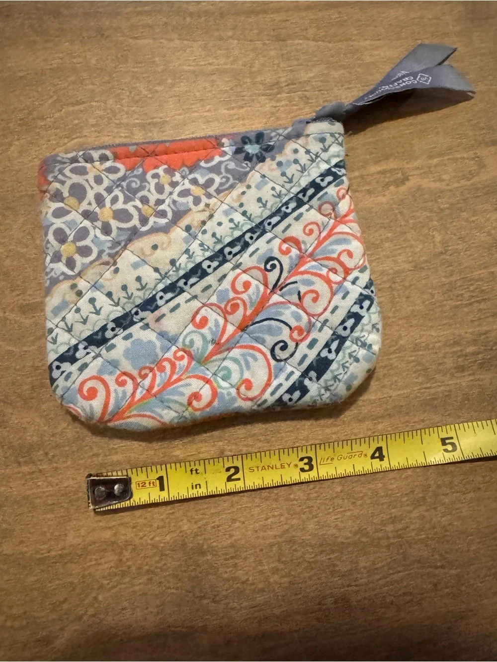 Vera Bradley Quilted Floral Zip Pouch in Blue, Gray, Orange & Green
